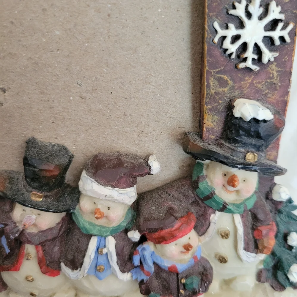 Vtg Snowman Christmas Frame Winter Sports Family